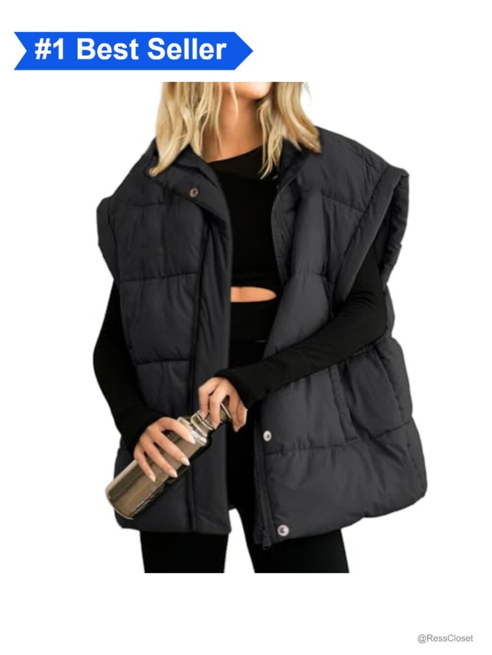 Women's Puffer Vest Stand Collar Zipper Sleeveless Lightweight Padded Jacket